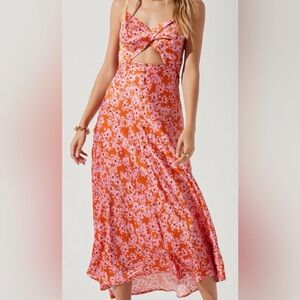 Astr the Label Orange and Pink Floral Midi Dress